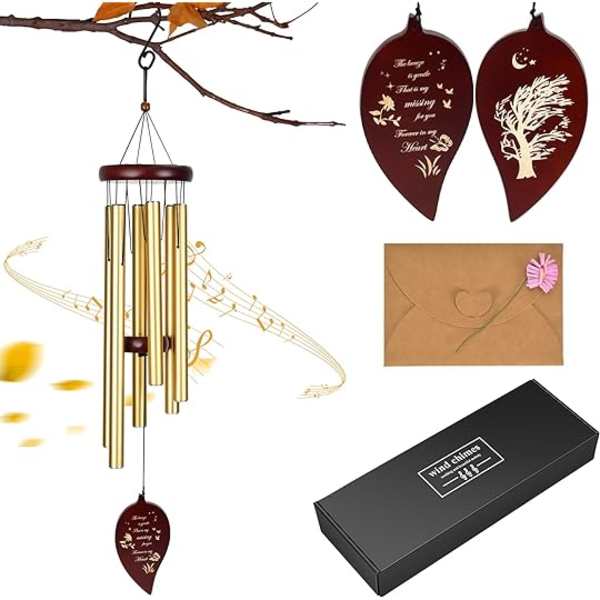 Decorative wind chime with gold tubes and burgundy leaf ornaments