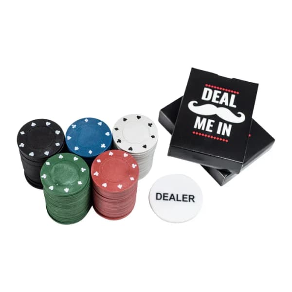 Poker chip set with dealer button and black boxes