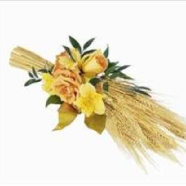 Yellow floral bouquet with wheat-like accents