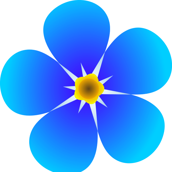 Blue flower icon with a yellow center on a green background
