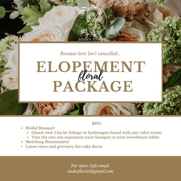 Wedding floral package flyer with roses and greenery
