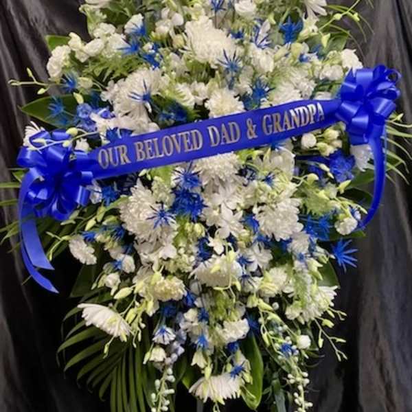 Extra Large All White with Touches of Royal Blue Standing Spray XL #1W