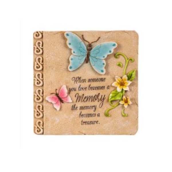 Decorative sympathy plaque with butterflies and flowers