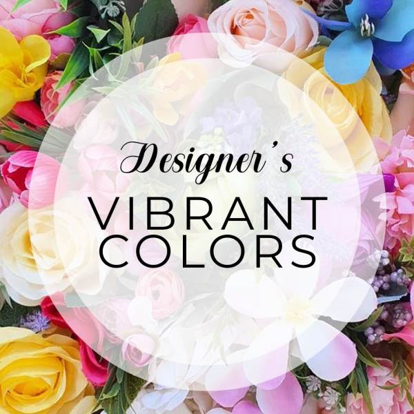 Colorful bouquet of mixed flowers with text overlay