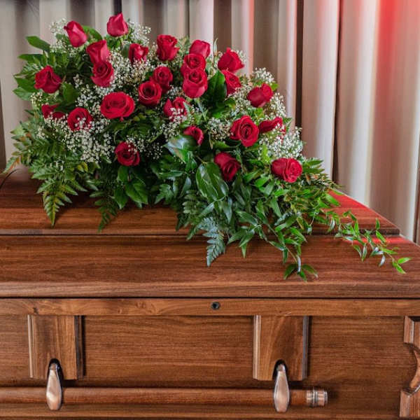 FUNERAL QUARTER CASKET SPRAY - Remembrance in Roses 30