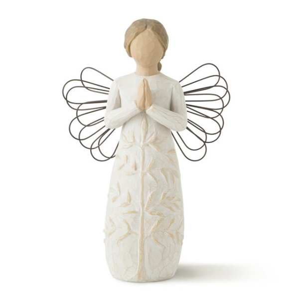 Decorative angel figurine with folded hands and wire wings