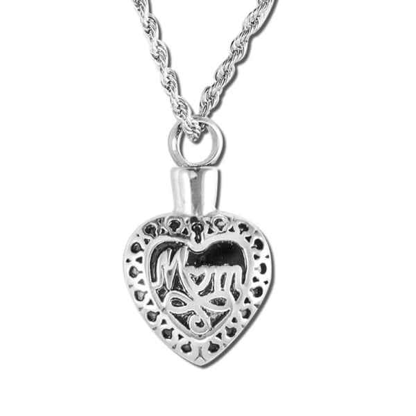 Silver heart-shaped pendant necklace with a decorative cutout design