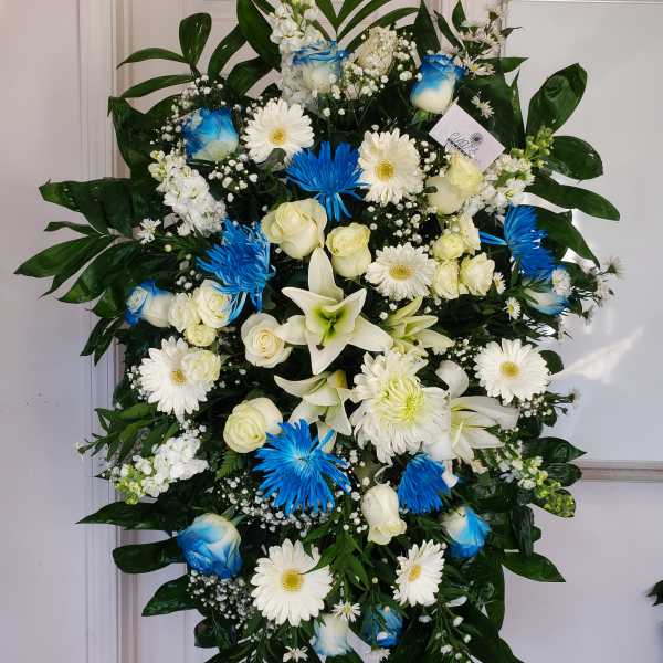 Blue & White Funeral Spray