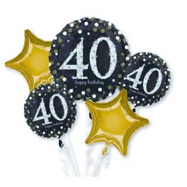 Birthday balloons with "40" and gold stars