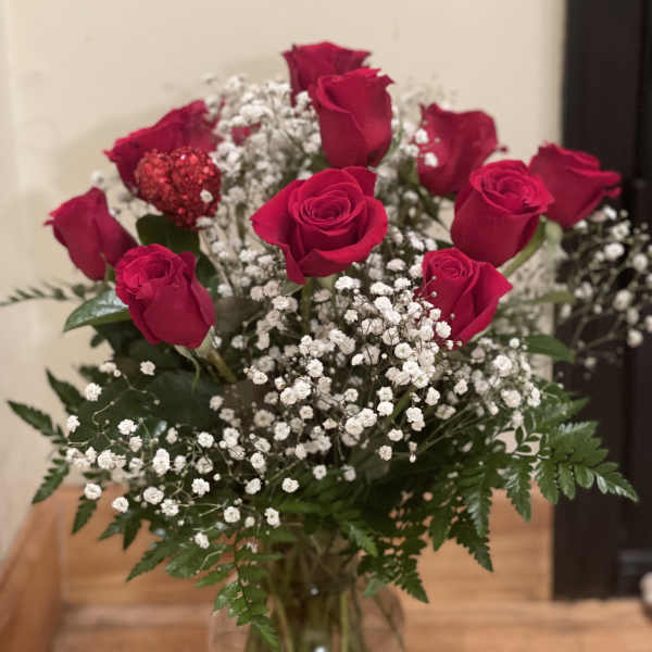 Dozen Red Roses with Babies Breath
