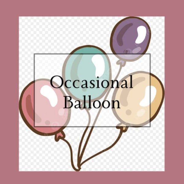 Illustration of four pastel balloons with the words "Occasional Balloon"