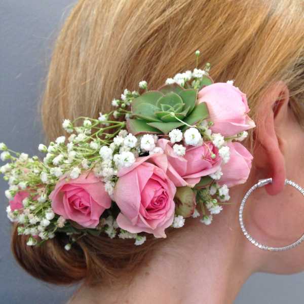 Echeveria & Spray Rose Hair-Slide (Pre-order)