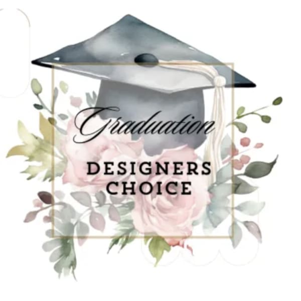 Graduation cap graphic with floral border and text