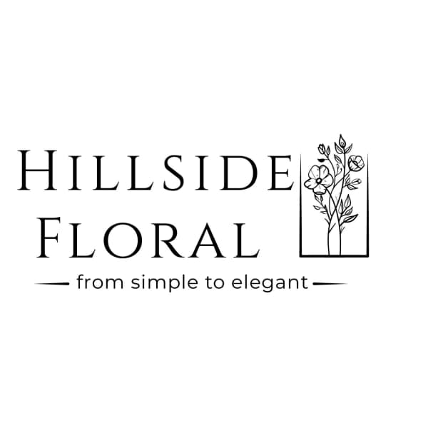 Hillside Floral logo with a floral line drawing and tagline