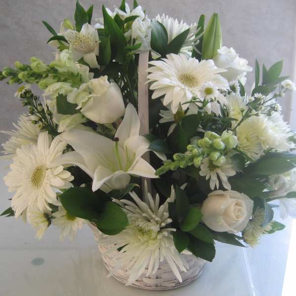 White Wicker Basket Arrangement