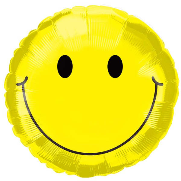 Yellow smiley-face balloon on a white background