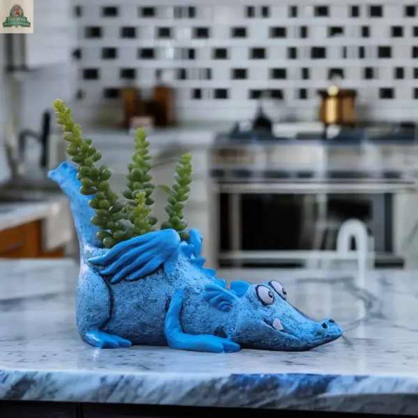 Lucky Blue Dragon Planter by Gisele Kratzner by Blob House with Tillandsia Air Plant or Succulent