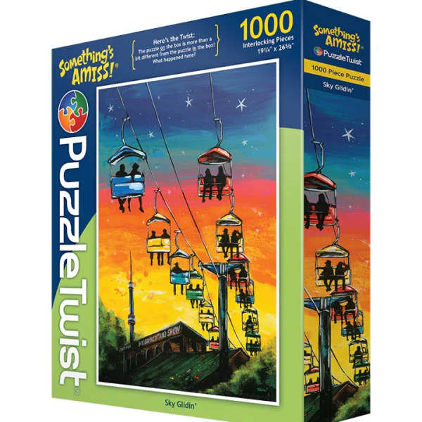 Box of a 1000-piece puzzle with a ski lift scene
