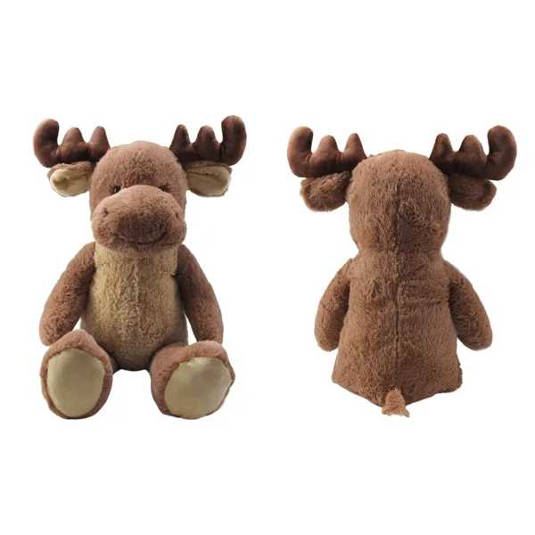 Plush moose toy shown front and back on a white background