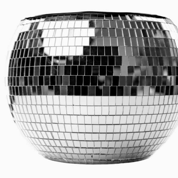 Silver disco ball on a white background