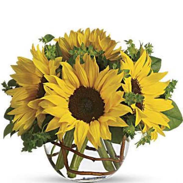 Sunflower bouquet in a clear glass vase