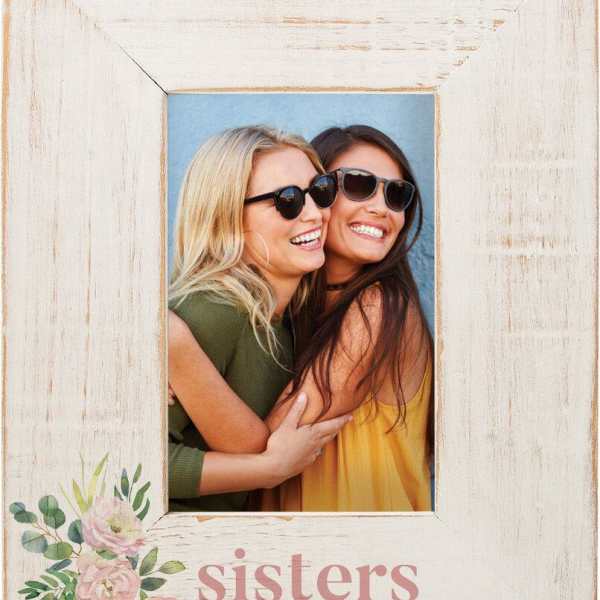 Wooden photo frame with a sisters quote and floral corner art