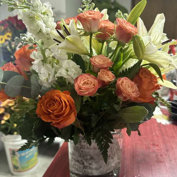 Coral and White Arrangement