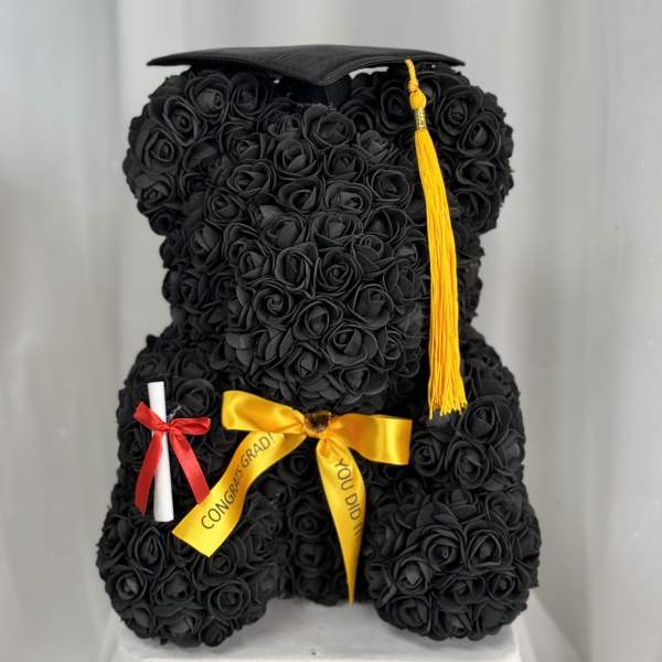 Faux Black Graudation Rose Teddy Bear