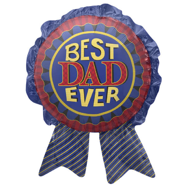 Round foil balloon reading Best Dad Ever with ribbon tails