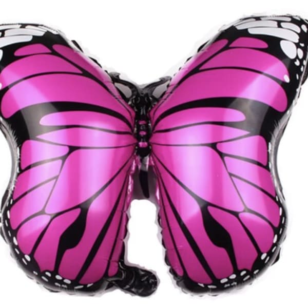 Butterfly-shaped pink and black foil balloon