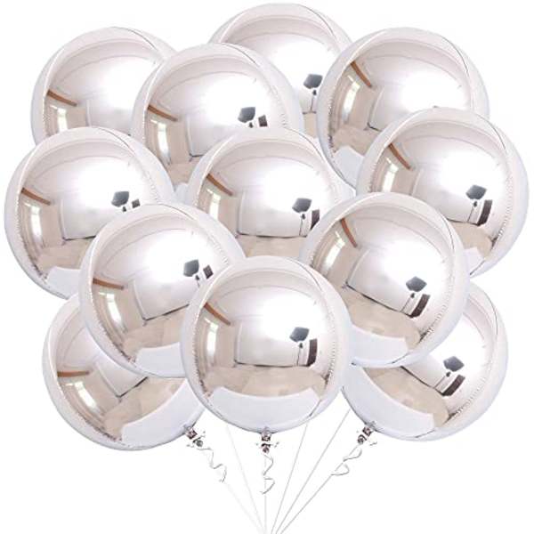 Cluster of silver helium balloons with curling ribbons