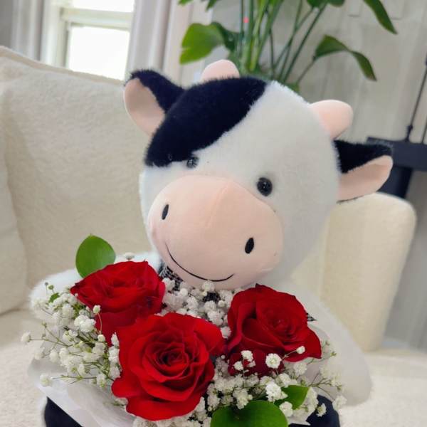 Cow Plush & Red Roses