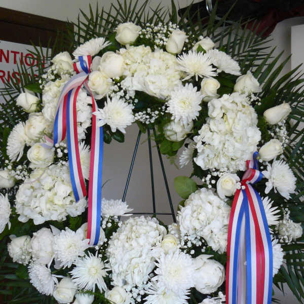 All White Sympathy Spray 22 Inch Wreath (Click on Picture for Best View)