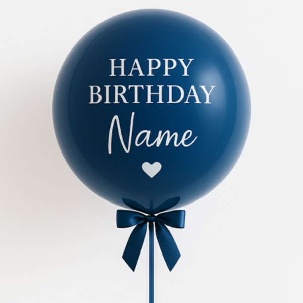 Blue birthday balloon with a ribbon and personalized text