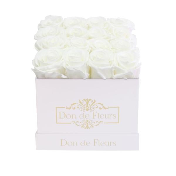Small Square Preserved Rose Box-White Classic Box-White