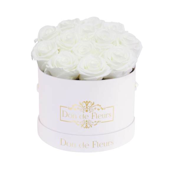 Small Round Preserved Rose Box-White Classic Box-White
