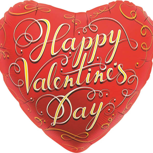 Red heart-shaped balloon with "Happy Valentine's Day" text