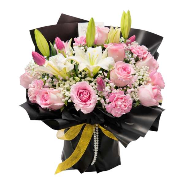 Lily & Rose Bouquet in Black Wrap