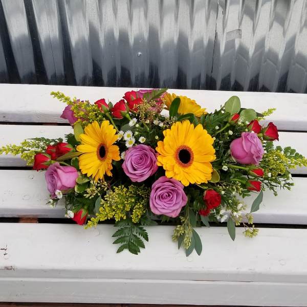 Bouquet of yellow gerbera daisies and pink roses