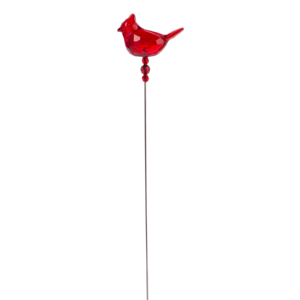 Red bird ornament on a long metal pick