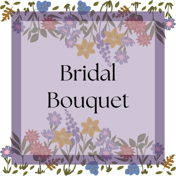 Lavender bridal bouquet graphic with floral border