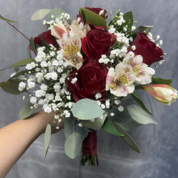 Red and white mix prom bouquet