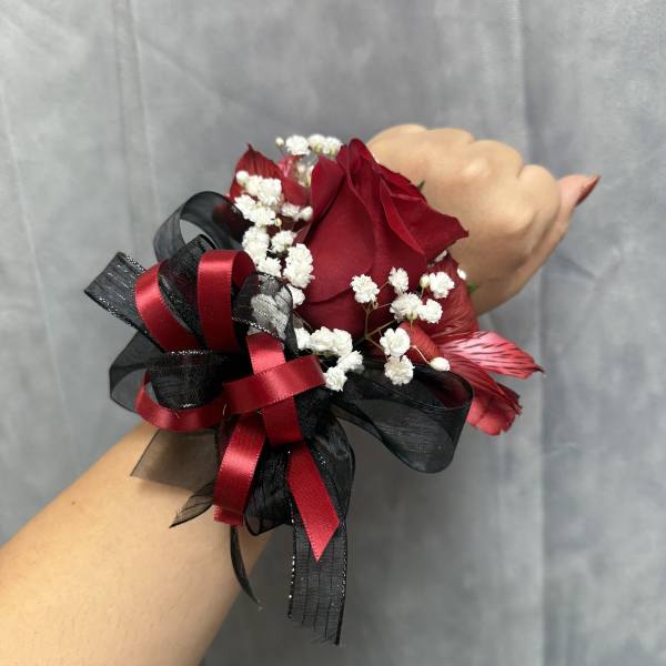 Mix Red rose alstroemerias corsage