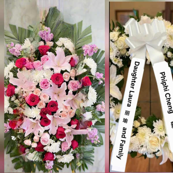 Pink and Red Funeral Standing Spray