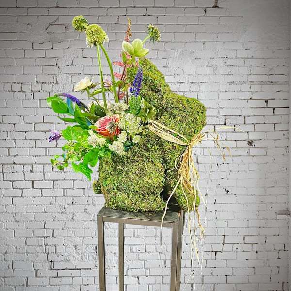 Moss Bunny and wildflowers