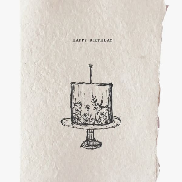 Birthday card with a sketch of a cake on a stand