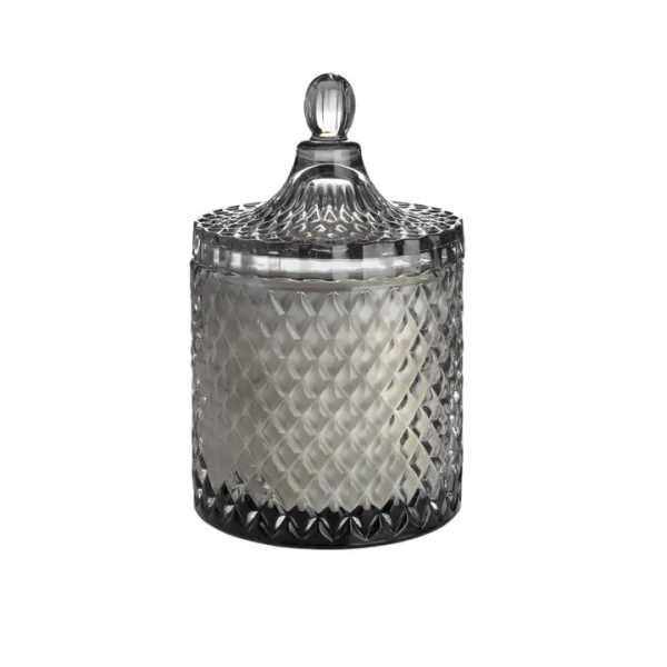 Textured glass jar candle with a lid