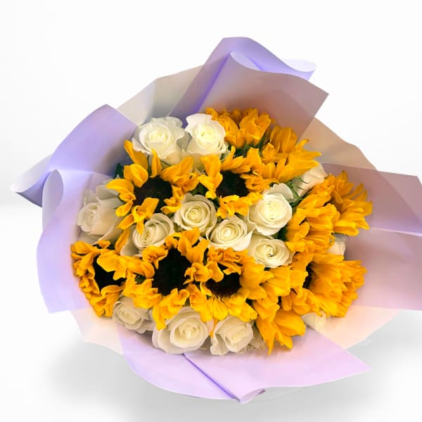 Sunflower & White Roses