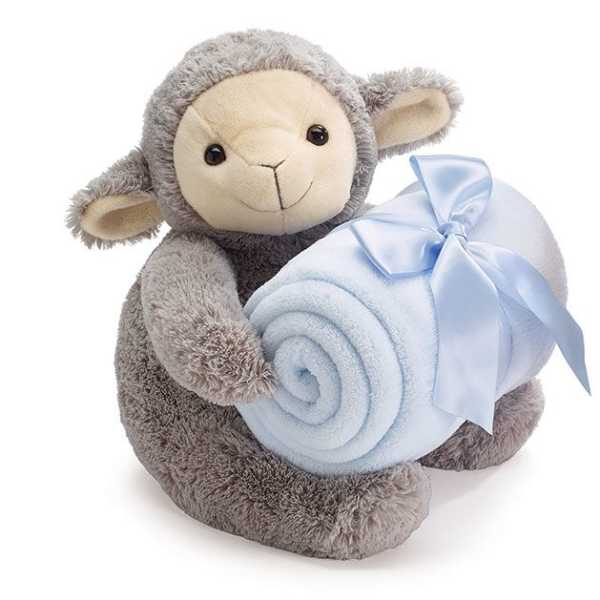 Plush Lamb with Blue Blanket