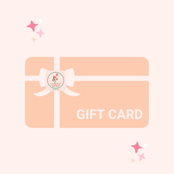 Peach gift card graphic with a white ribbon bow